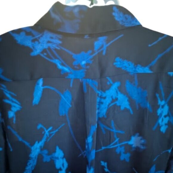 BANANA REPUBLIC Blue and Black Long Sleeve Printed Blouse Size Small - Picture 5 of 9
